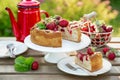 Summer strawberry cake wooden table