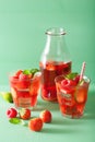 Summer strawberry raspberry lemonade with lime and mint