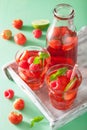 Summer strawberry raspberry lemonade with lime and mint