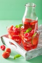 Summer strawberry raspberry lemonade with lime and mint