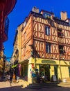Summer streets of Chalon-sur-Saone, view of half-timbered buildings