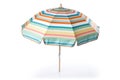 Summer striped beach umbrella on a white background. Generative AI
