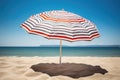 Summer striped umbrella on the beach. Generative AI