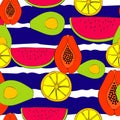 Summer Striped Vibrant Fruit Pattern Seamless Repeat Pattern Vector Royalty Free Stock Photo