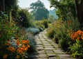 Summer Stroll: A Serene Journey Through a Flower-Filled Garden P