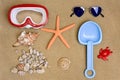 Summer stuff on the sand of a beach Royalty Free Stock Photo