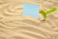 Summer style with empty blank paper on a sea sand. white card background for add text Royalty Free Stock Photo