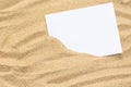 Summer style with empty blank paper on a sea sand. white card background for add text. Backdrop summer concept Royalty Free Stock Photo