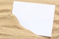 Summer style with empty blank paper on a sea sand. white card background for add text. Backdrop summer concept Royalty Free Stock Photo