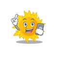 Summer sun cartoon character speaking on phone Royalty Free Stock Photo