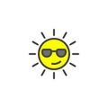 Summer Sun Face with sunglasses filled outline icon Royalty Free Stock Photo