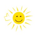 Summer sun face with thumb up and happy smile Royalty Free Stock Photo