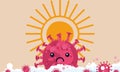 Summer sun kill covid virus concept epidemic vector illustration. Sunlight ultraviolet ray destroy and clean coronavirus.