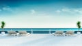 Summer,sun loungers on Sunbathing deck and private swimming pool with panoramic sea view at luxury villa/3d rendering Royalty Free Stock Photo