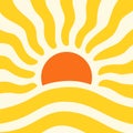 Summer sun retro abstract groovy background. Funky wave sun pattern poster cartoon illustration. Royalty Free Stock Photo