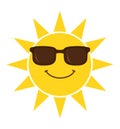 Summer sun smiling face with sunglasses vector illustration isolated on white Royalty Free Stock Photo