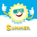 Summer sun smiling. hides behind a cloud. Vector