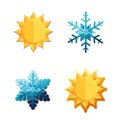 Summer sun and winter snowflake vector icons. Flat Symbol of weather and outside temperature Royalty Free Stock Photo