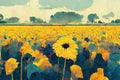 Summer sunflower meadow. Ai generated art illustration