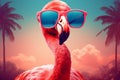 summer sunglasses flamingo bird hipster feather tropical animal pink party. Generative AI. Royalty Free Stock Photo