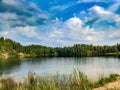 Summer. Sunny. A forest lake among a pine forest Royalty Free Stock Photo