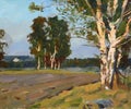 Summer, Sunny landscape with birches