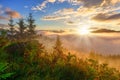Summer sunrise landscape at mountains. Royalty Free Stock Photo