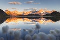 Summer sunrise landscape view of the Mont-Blanc mountain range reflecting in the Lacs de Fenetre Royalty Free Stock Photo