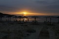 Summer sunrise over Golden Beach Skala Potamias in Greece with an overcast sky Royalty Free Stock Photo