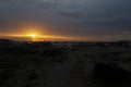 Summer sunrise over Golden Beach Skala Potamias in Greece with an overcast sky Royalty Free Stock Photo