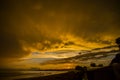 Summer sunrise in Platja Llarga beach, Tarragona, Spain