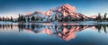 Summer Sunrise South Sister mountains in central Oregon near Bend are reflected in Green Lakes. Mountains in the cascade Range.