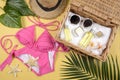 Summer and sunscreen, Beauty cosmetics product for skin care and women accessories on the beachSun protection product concept Royalty Free Stock Photo