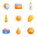 Summer sunscreen icon set, cartoon style Royalty Free Stock Photo