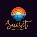 Summer sunset beach sea logo and icon design Royalty Free Stock Photo