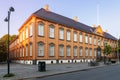 Summer sunset casts a warm glow over Stiftsgarden, the grand wooden royal residence on Munkegaten in Trondheim