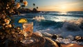 Summer sunset, drink nature water, outdoors wave, sun vacations generated by AI Royalty Free Stock Photo