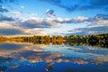 Summer sunset evining sky and clouds reflection in water Royalty Free Stock Photo