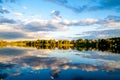 Summer sunset evining sky and clouds reflection in water Royalty Free Stock Photo