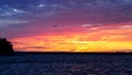 Summer sunset on the horizon across Minnesota lake