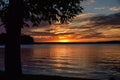 Summer sunset on the horizon across Minnesota lake