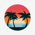 Summer sunset. Logo in retro style. Vector illustration Royalty Free Stock Photo