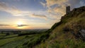 Summer sunset over Brentor, with the church of St Michael de Rupe - St Michael of the Rock, on the edge of the Dartmoor National