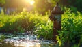 Summer Sunset Over a Leaking Fire Hydrant Royalty Free Stock Photo