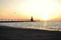 Summer sunset over the lighthouse on lake michigan in michigan city indiana Royalty Free Stock Photo