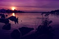 Summer Sunset over Muskoka Bay - Horizontal Royalty Free Stock Photo