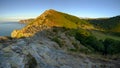 Summer sunset over the Valley of Rocks, near Lynton in the Exmoor National Park, Devon, UK