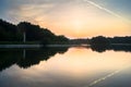 Summer sunset on the palace pond of museum-estate Kuskovo, Moscow. Russia.