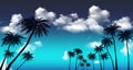 Summer sunset palm trees. Beatiful tropical, exotic wit clouds in sky.Vector illustration. EPS 10 Royalty Free Stock Photo