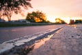 Summer Sunset on the Road Lines with Rain